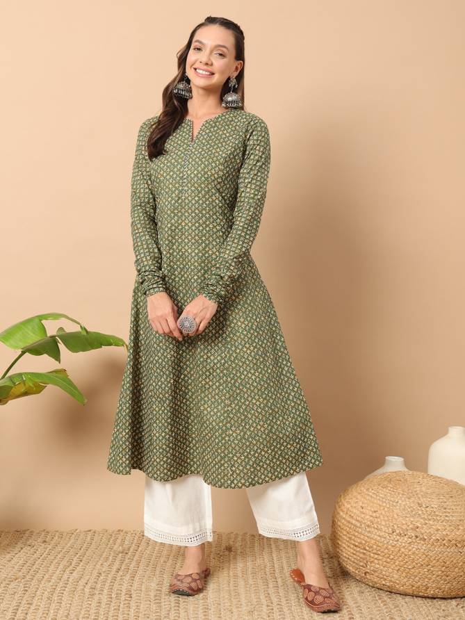 FAR0112 Size Set Long Sleeve Printed Cotton Kurti With Bottom Wholesale Shop In Surat
